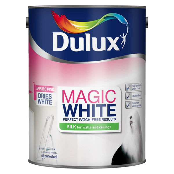 Dulux Magic White Silk 5L tin in Pure Brilliant White