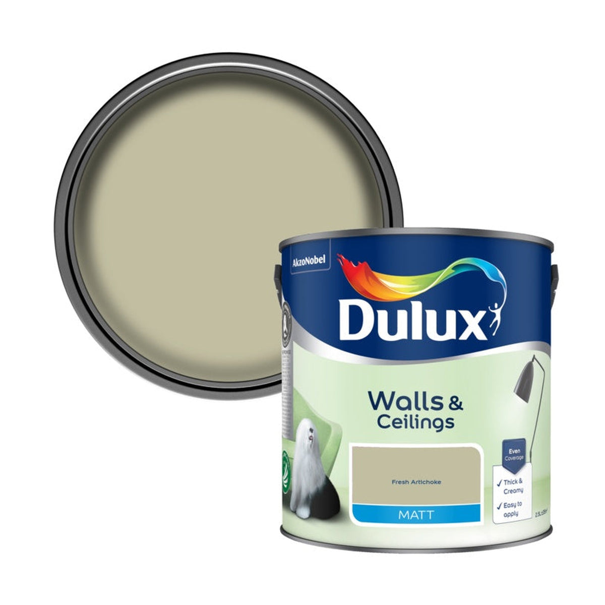 Dulux Matt Emulsion 2.5L tin in Fresh Artichoke