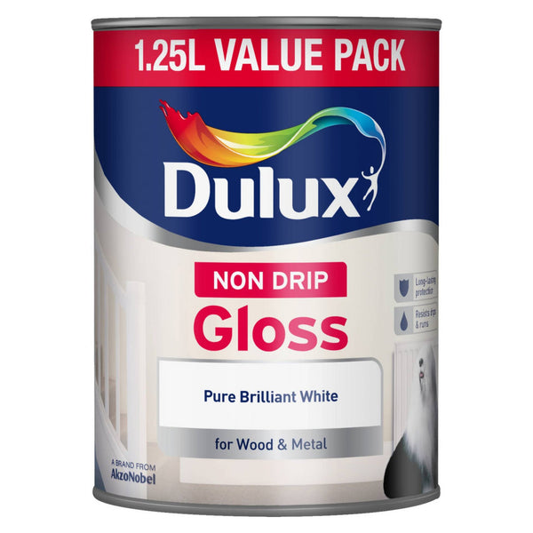 Dulux Non Drip Gloss 1.25L tin in Pure Brilliant White