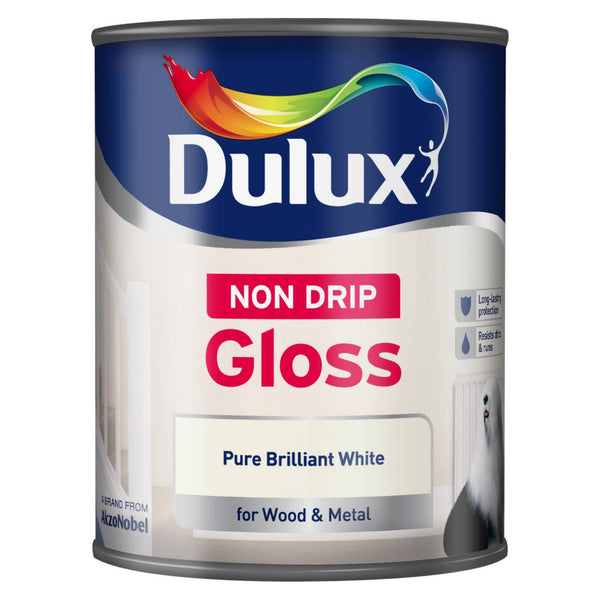 Dulux Non Drip Gloss 750ml tin in Pure Brilliant White