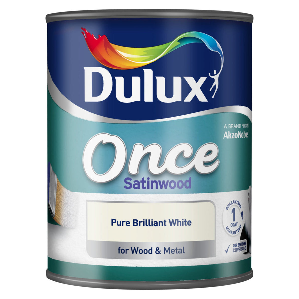 Dulux Once Coat Satin Wood 750ml in Brilliant White