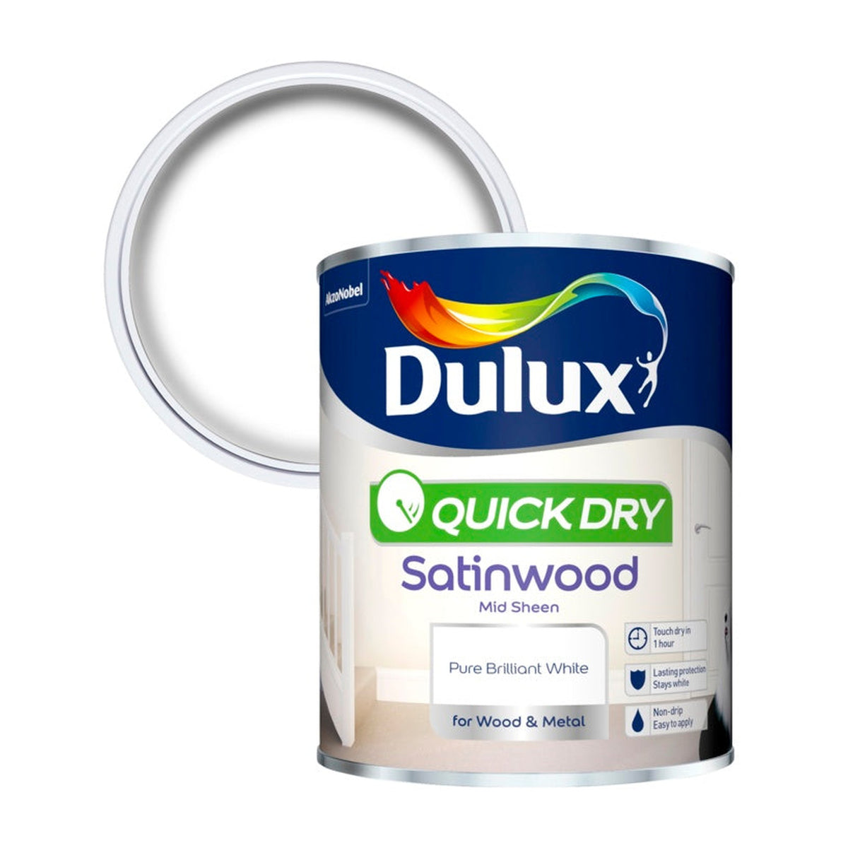 Dulux Quick Dry Satinwood 750ml in Pure Brilliant White