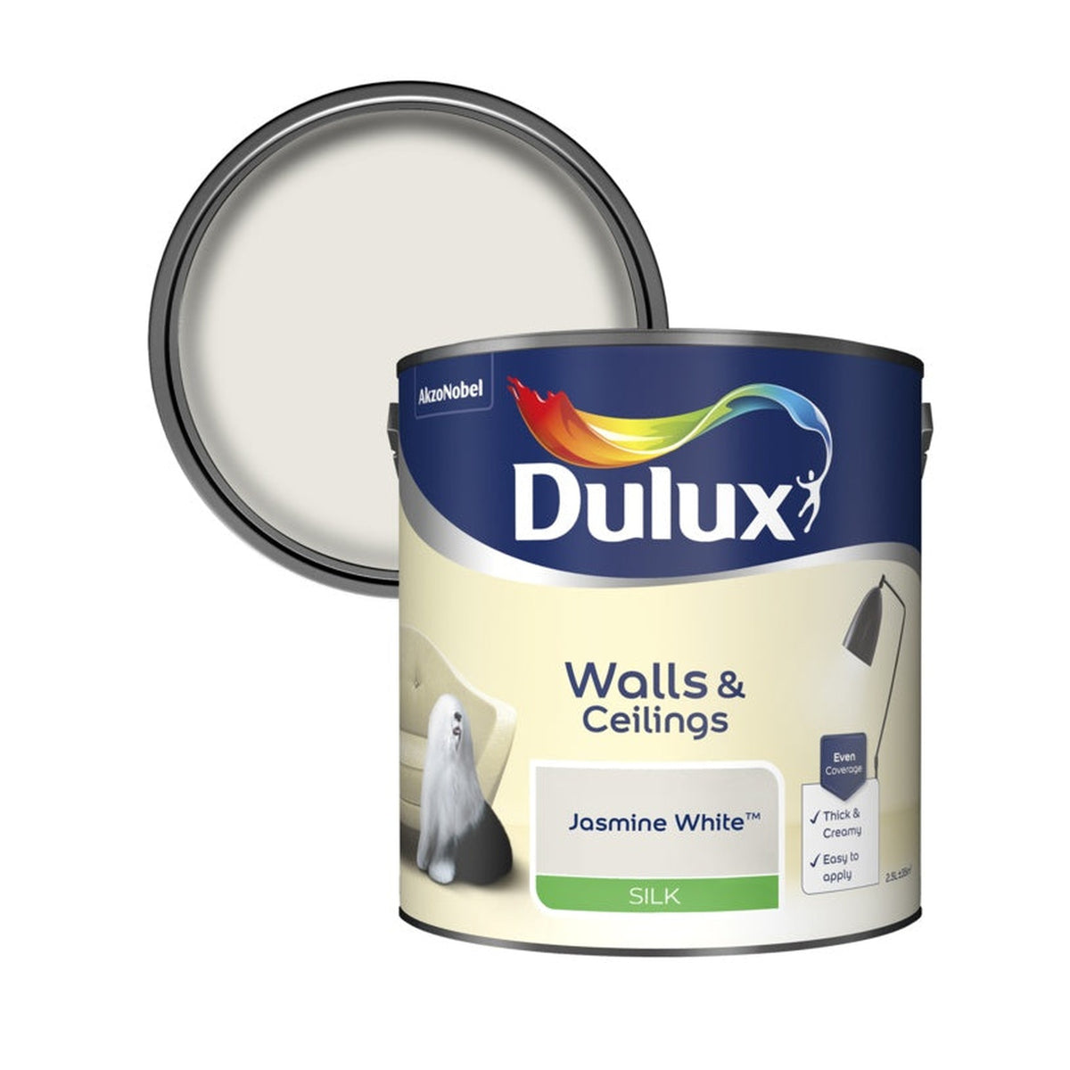 Dulux Silk emulsion 2.5L tin in Jasmine White