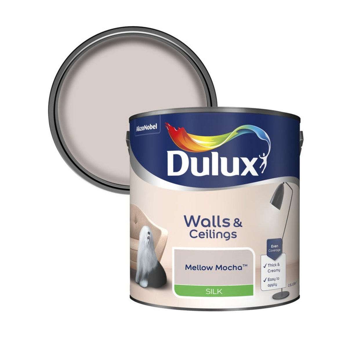 Dulux Silk emulsion 2.5L tin in Mellow Mocha