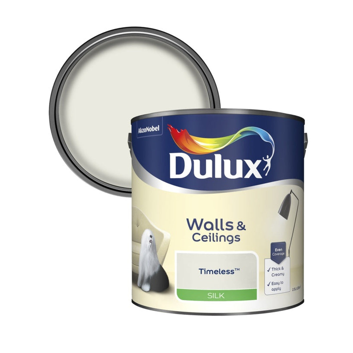 Dulux Silk emulsion 2.5L tin in Timeless