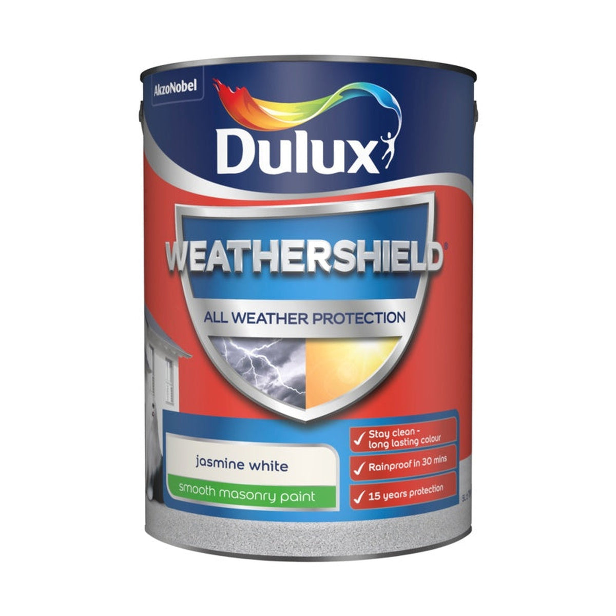 Dulux Weathershield Smooth Masonry Paint 5L tin in Jasmine White
