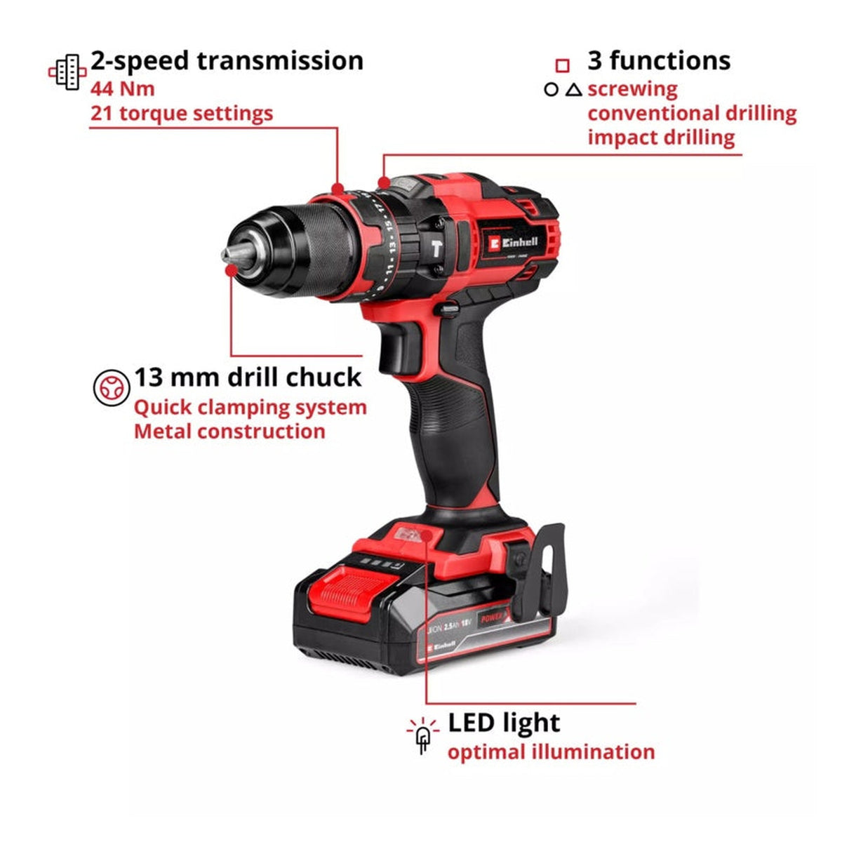 Einhell Power X-Change 18V combi drill kit, view 2