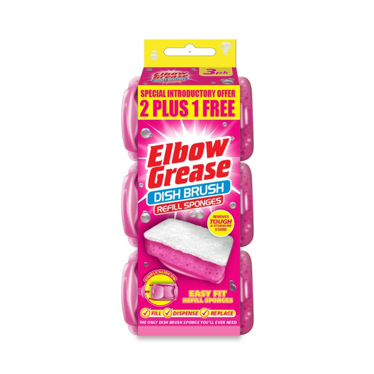 Pack of 3 Elbow Grease pink dish brush refills