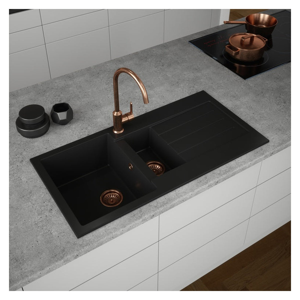 Ellsi black Comite 1.5 bowl sink and waste 100 x 50cm