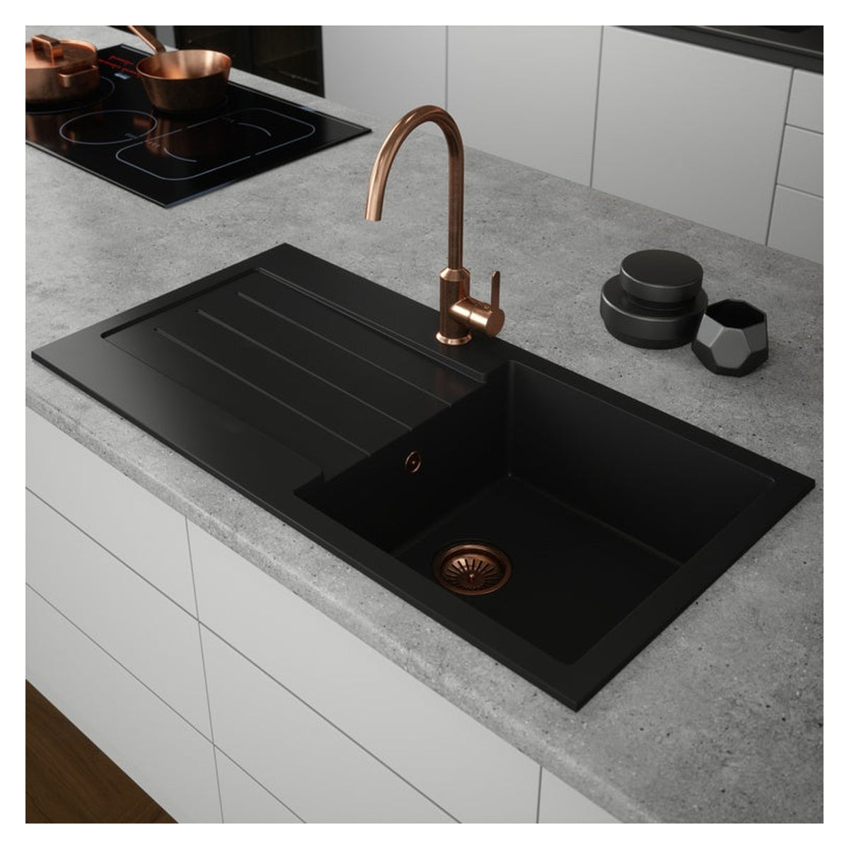 Ellsi black Comite single bowl sink and waste