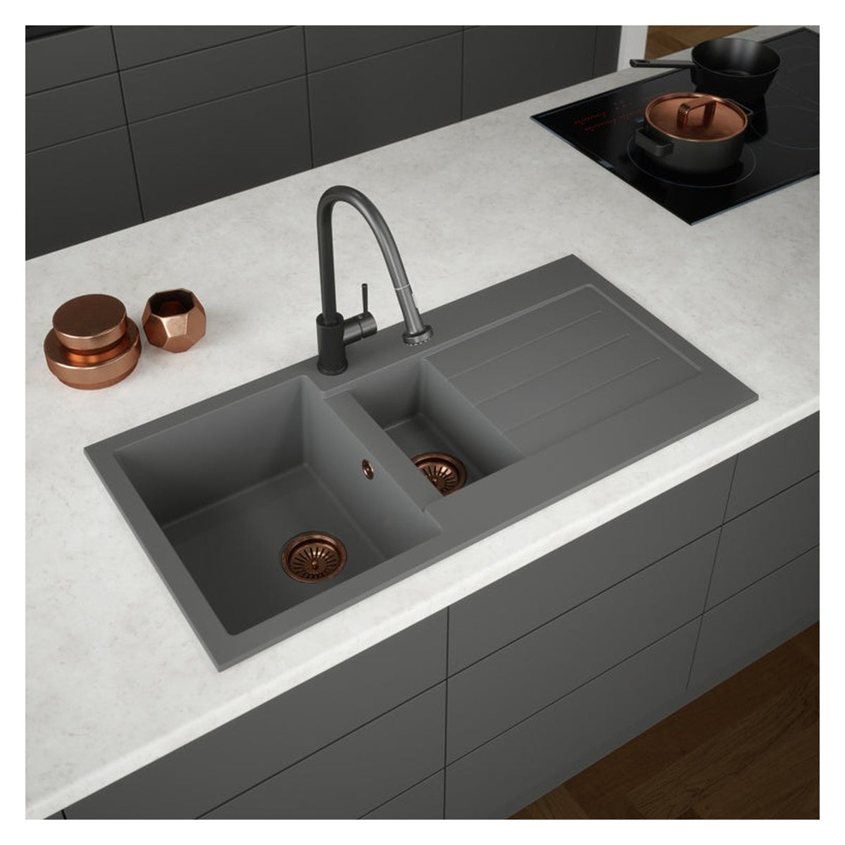 Ellsi Comite grey 1.5 bowl sink and waste