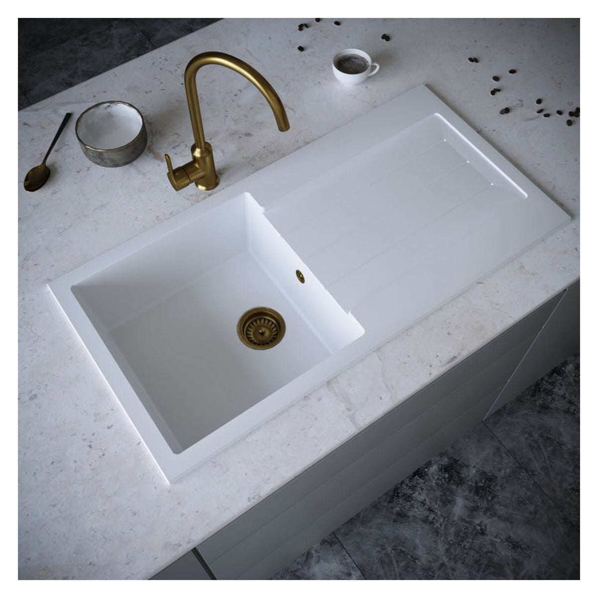 Ellsi white Comite 1 bowl sink and waste 100 x 50cm