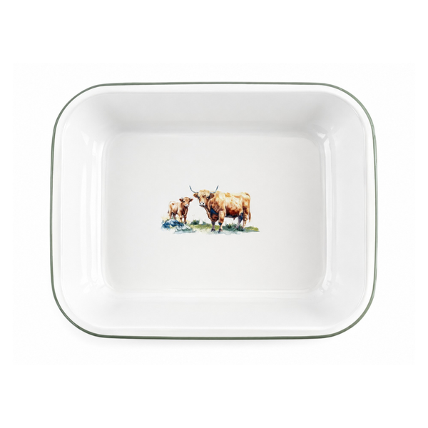 Enamel Bake Pan 28cm - Highland Cow