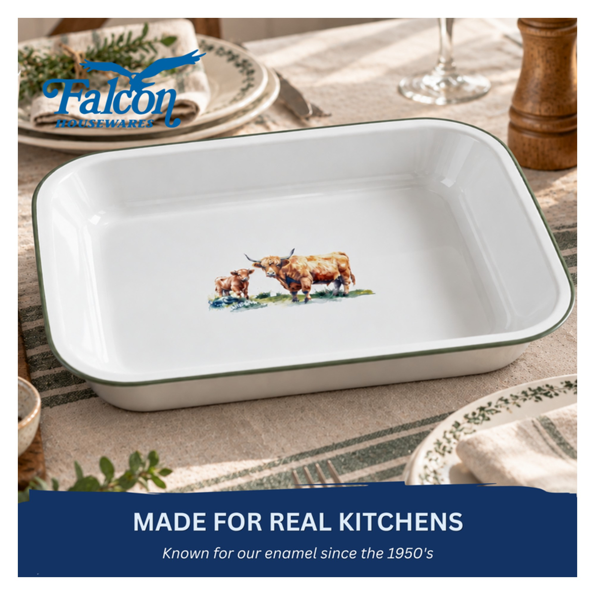 Enamel Bake Pan 28cm - Highland Cow, view 2
