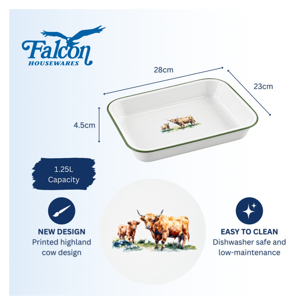 Enamel Bake Pan 28cm - Highland Cow, view 3