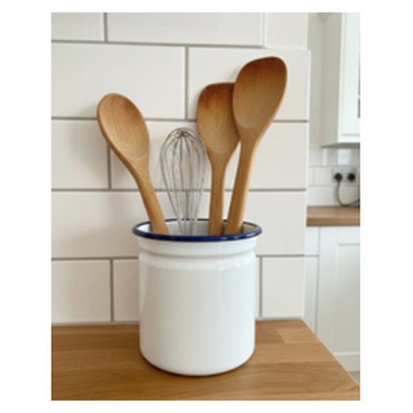 Enamel Cutlery Holder Traditional White - 11.5cm