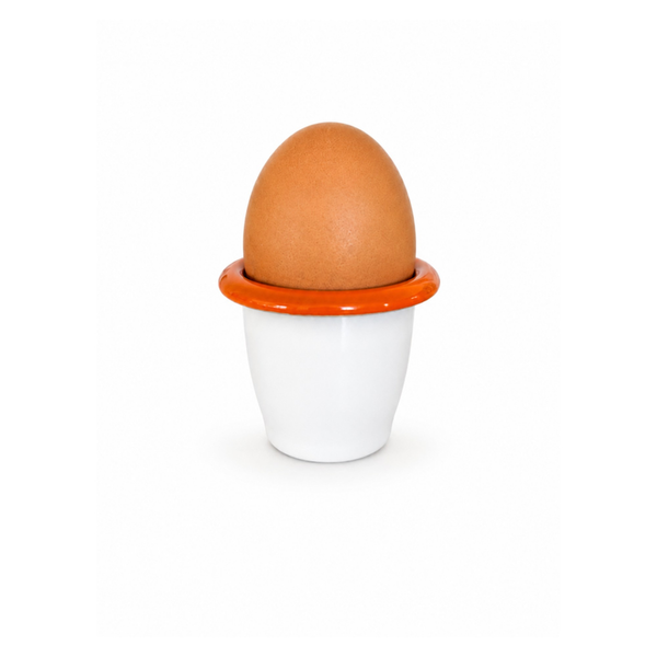 Enamel Egg Cup - White With Orange Rim