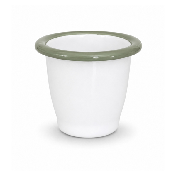 Enamel Egg Cup - White With Sage Green Rim