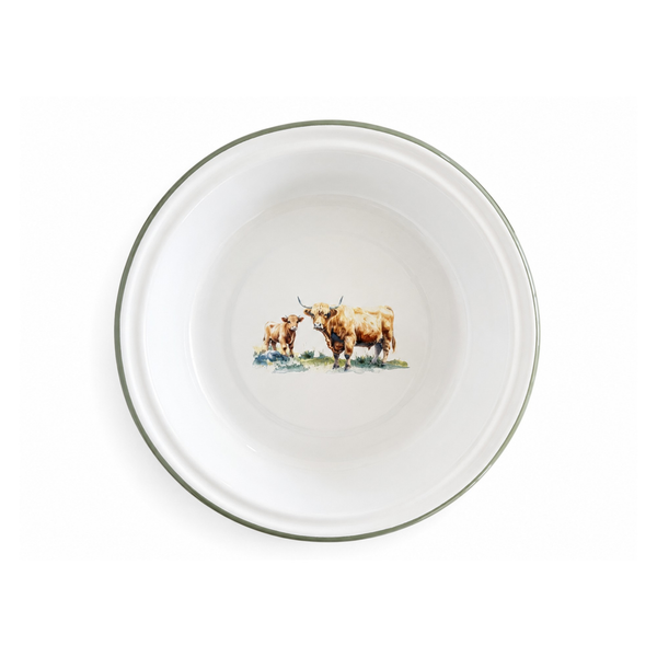 Enamel Round Pie Plate 22cm - Highland Cow