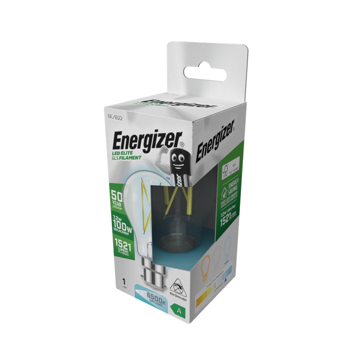 Energizer B22 LED GLS bulb 7.2W 6500K, view 2