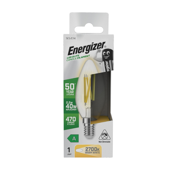 Energizer E14 LED candle bulb in warm white, 2.2W