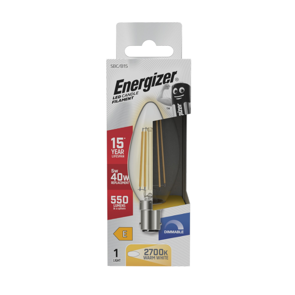 Energizer B15 filament LED candle bulb 5W dimmable