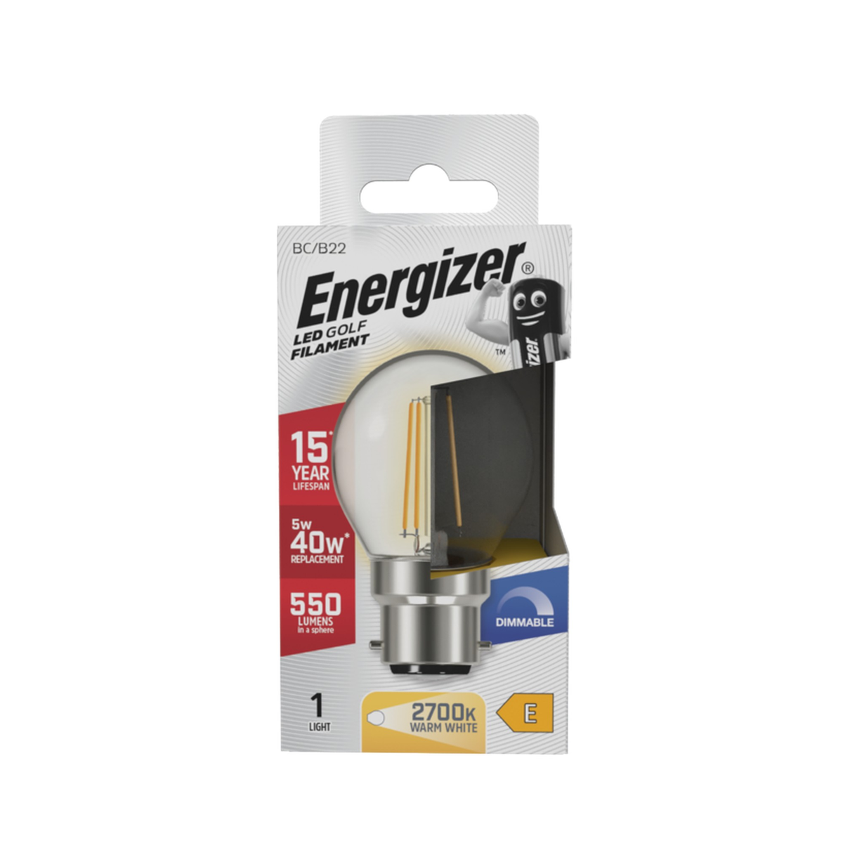 Energizer B22 filament LED golf bulb 5W