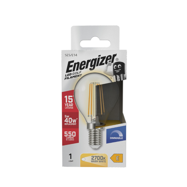 Energizer filament LED golf ball bulb E14, 5W dimmable