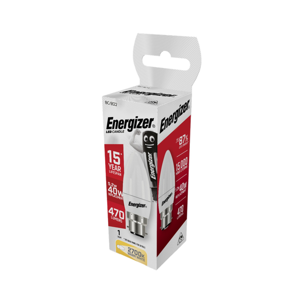 Energizer 5.2W B22 LED candle bulb in warm white