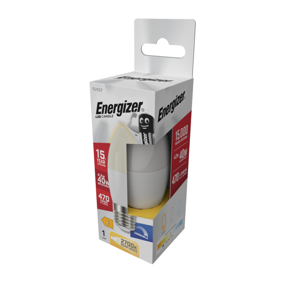 Energizer 4.2W E27 opal LED candle bulb, view 2
