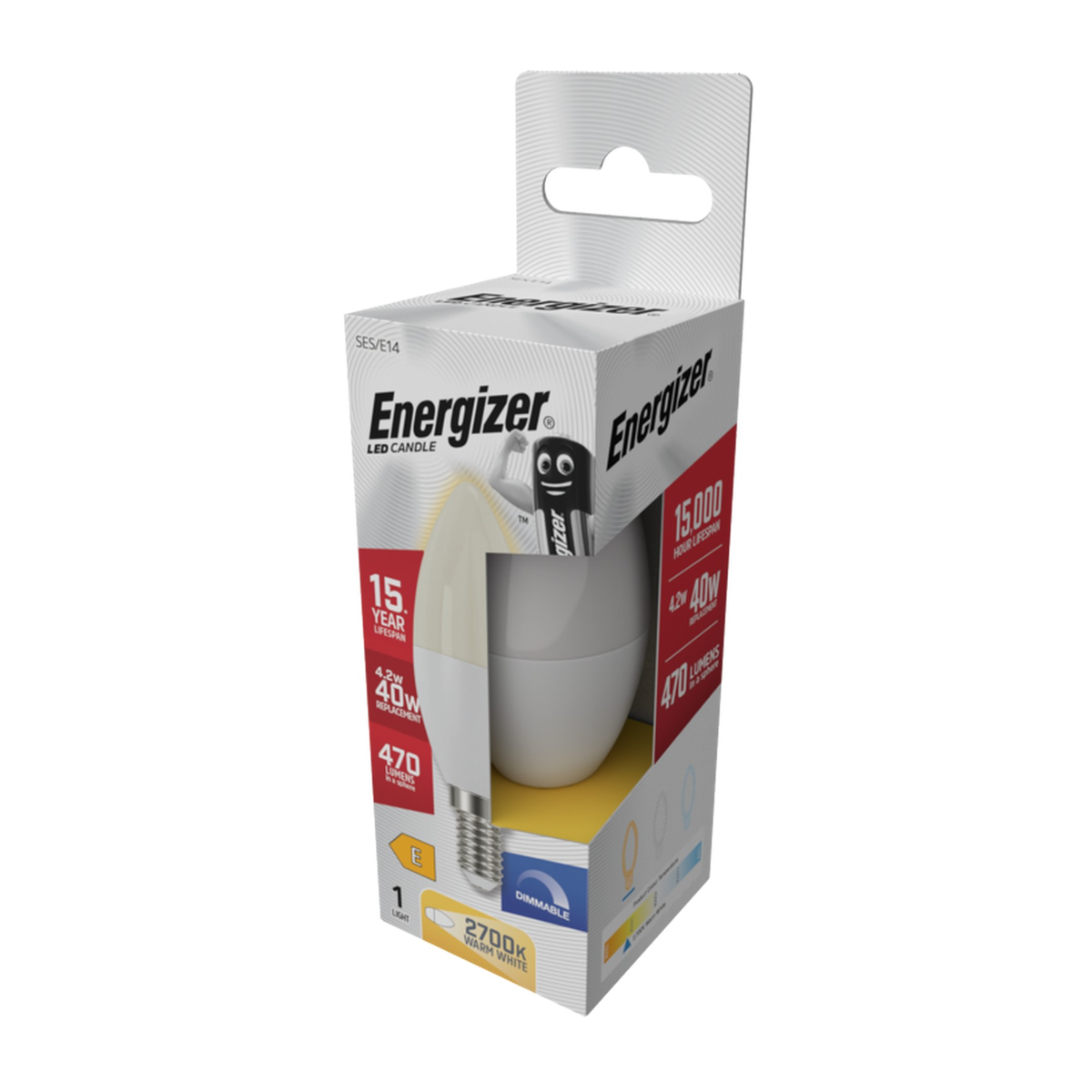 Energizer 4.2W E14 dimmable LED candle bulb, opal, view 2
