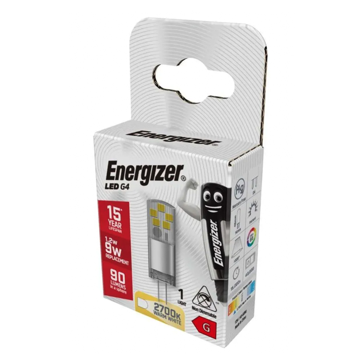 Energizer LED G4 bulb, 1.2W, 90 lumen, warm white