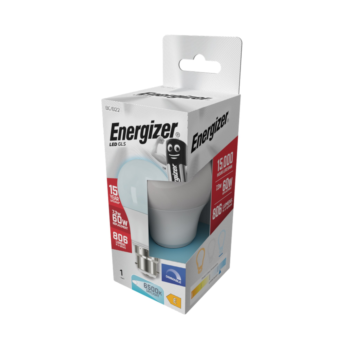 Energizer dimmable LED GLS bulb with B22 cap, 7.3W, view 2