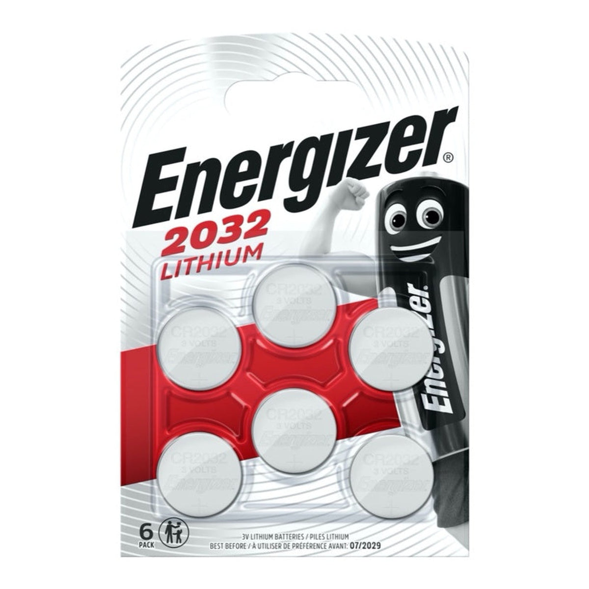 Energizer CR2032 lithium coin batteries, card of 6