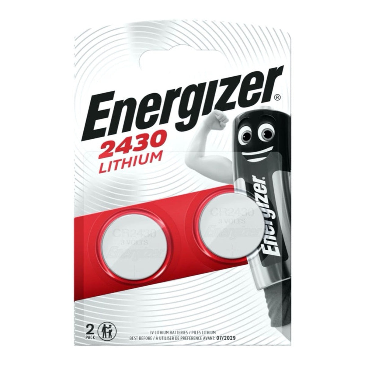 Card of 2 Energizer CR2430 lithium batteries