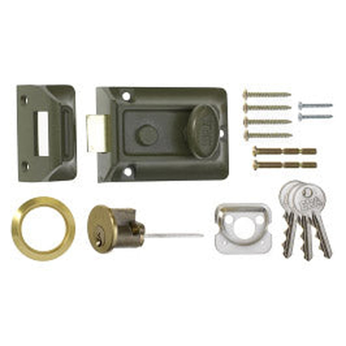 Era Traditional door lock 60mm green body with brass cylinder