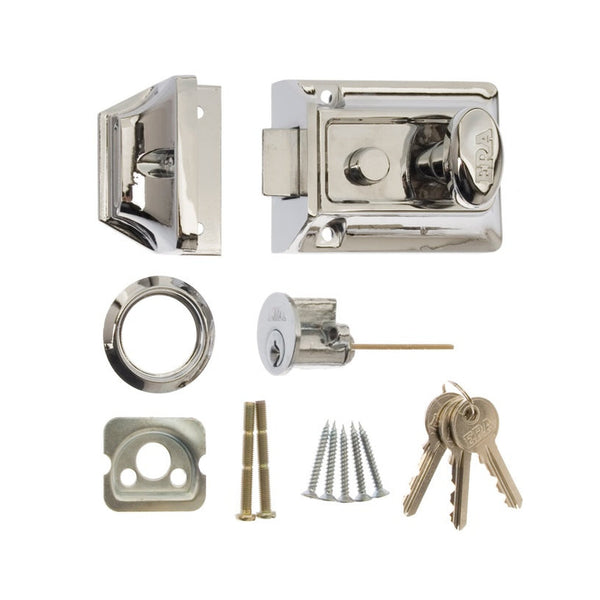 Era traditional nightlatch with chrome effect body, 60mm