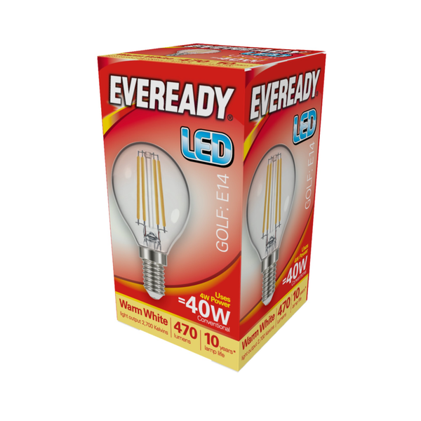 Eveready 4W E14 SES LED filament golf ball bulb