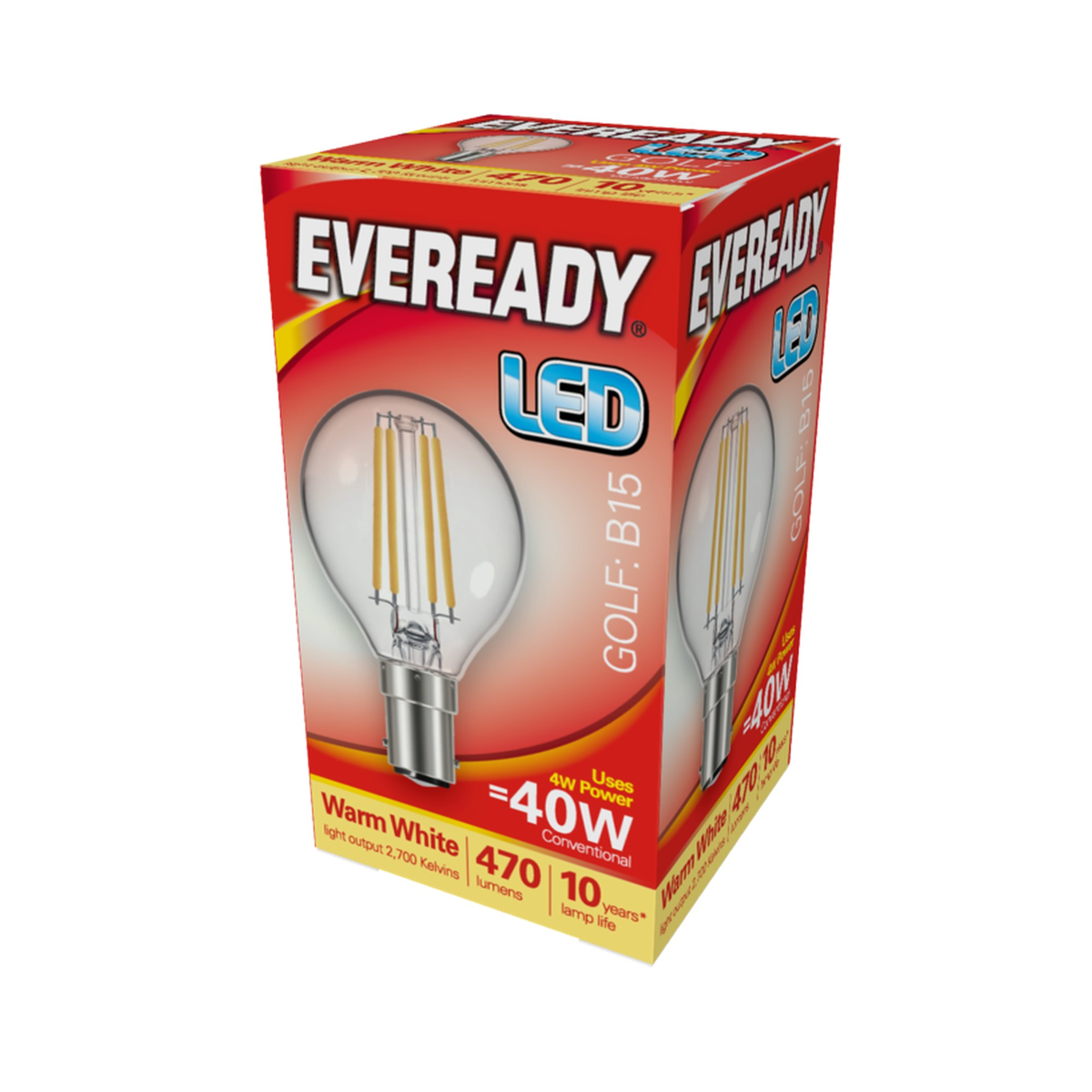 Eveready 4W LED filament golf ball bulb with B15 SBC cap