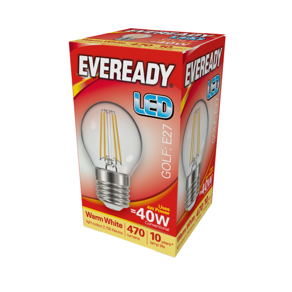 Eveready LED filament golf bulb with E27 screw cap