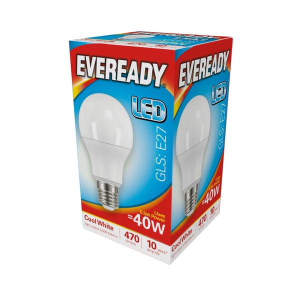Eveready LED GLS E27 cool white bulb 480 lumens