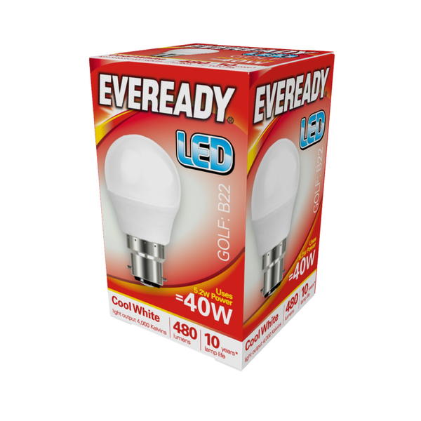 Eveready LED golf bulb with B22 bayonet cap
