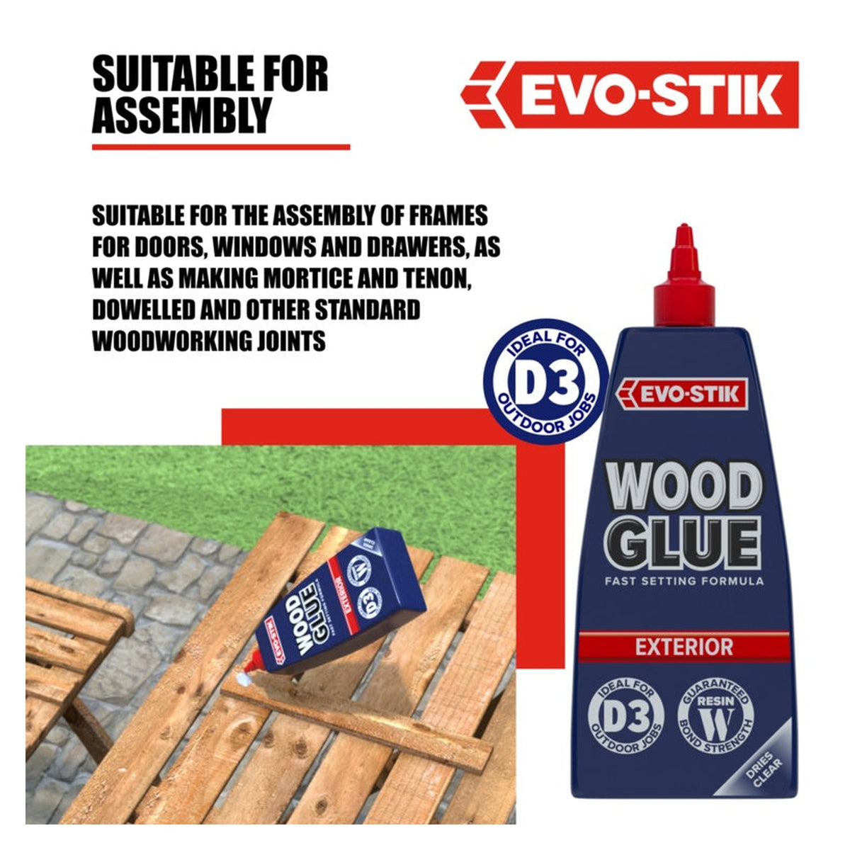Evo-Stik Resin W weatherproof wood adhesive 500ml bottle, view 3