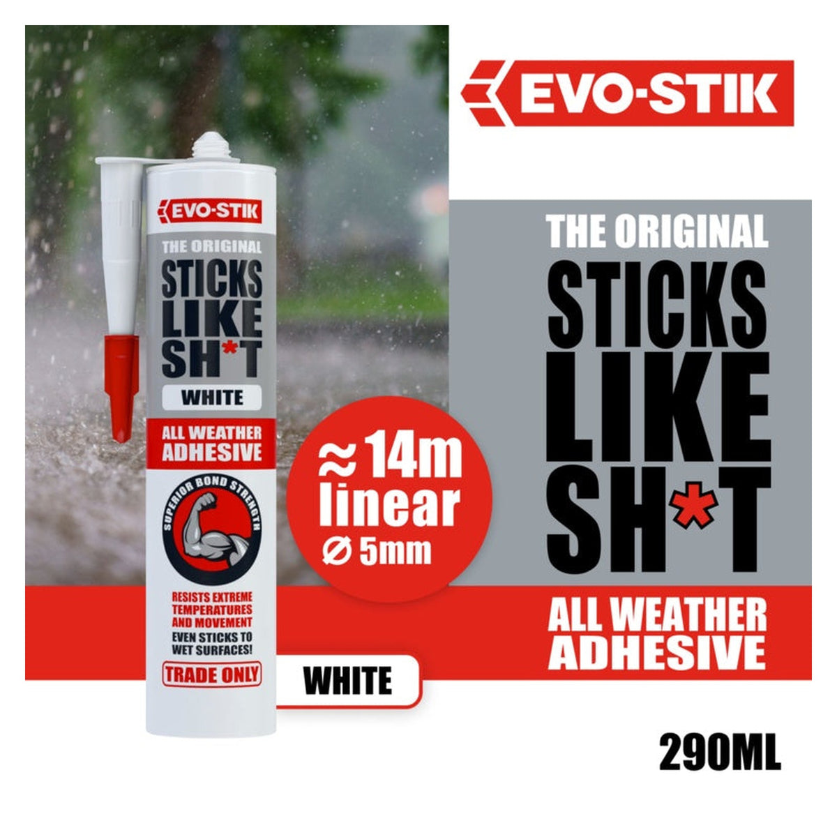 Evo-Stik Sticks Like Sh*t white adhesive 290ml, view 5