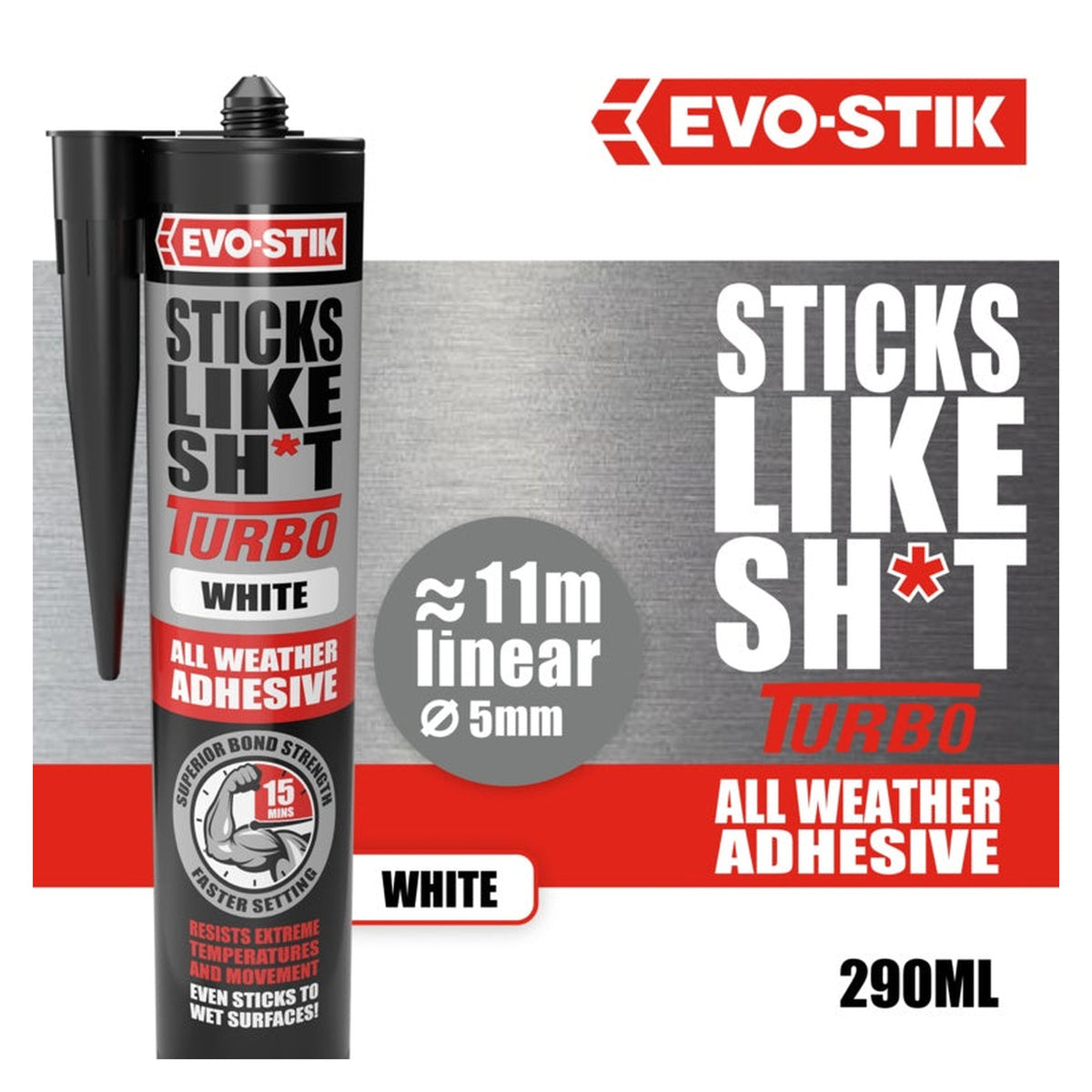 Evo-Stik Sticks Like Sh*t Turbo white adhesive 290ml, view 2