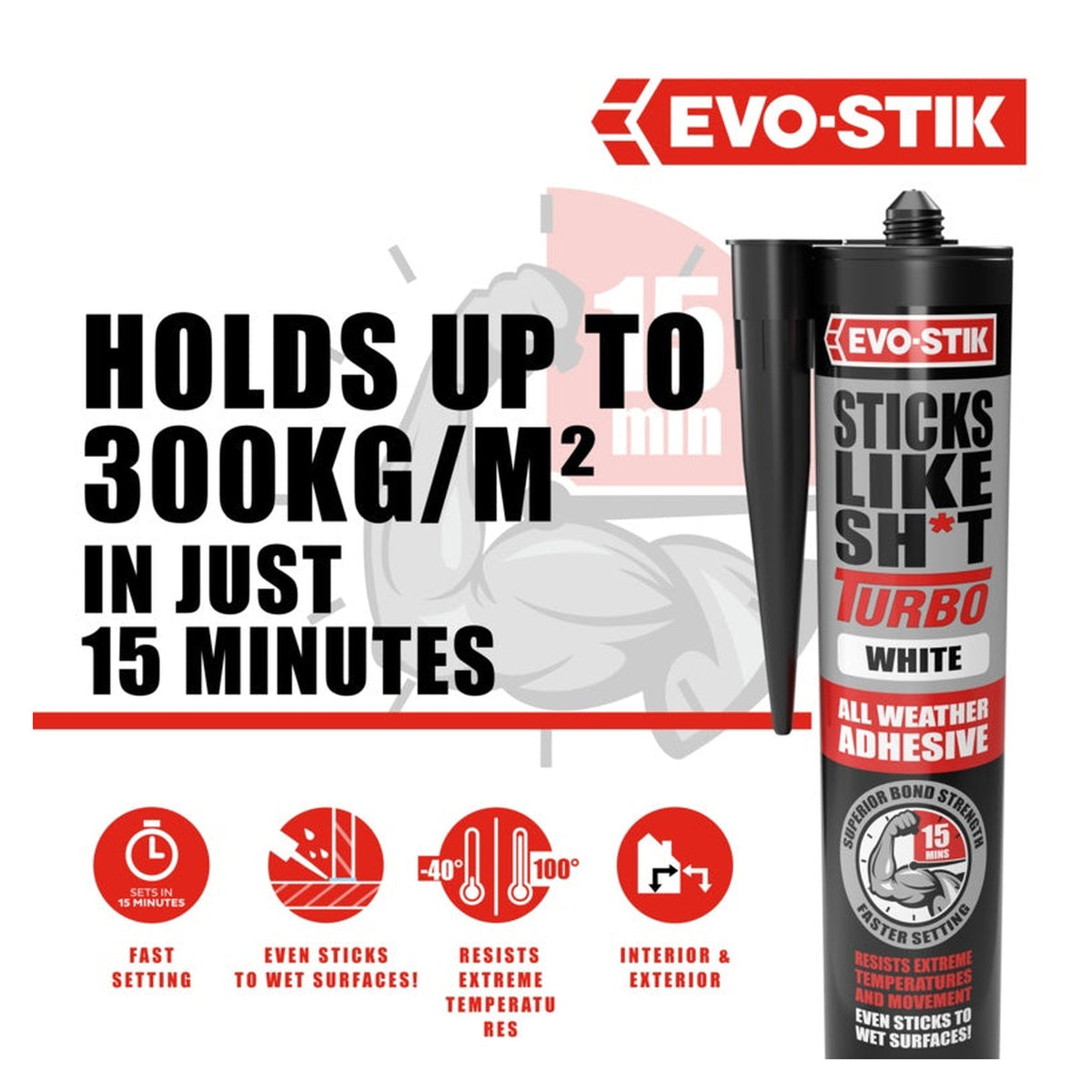 Evo-Stik Sticks Like Sh*t Turbo white adhesive 290ml, view 3