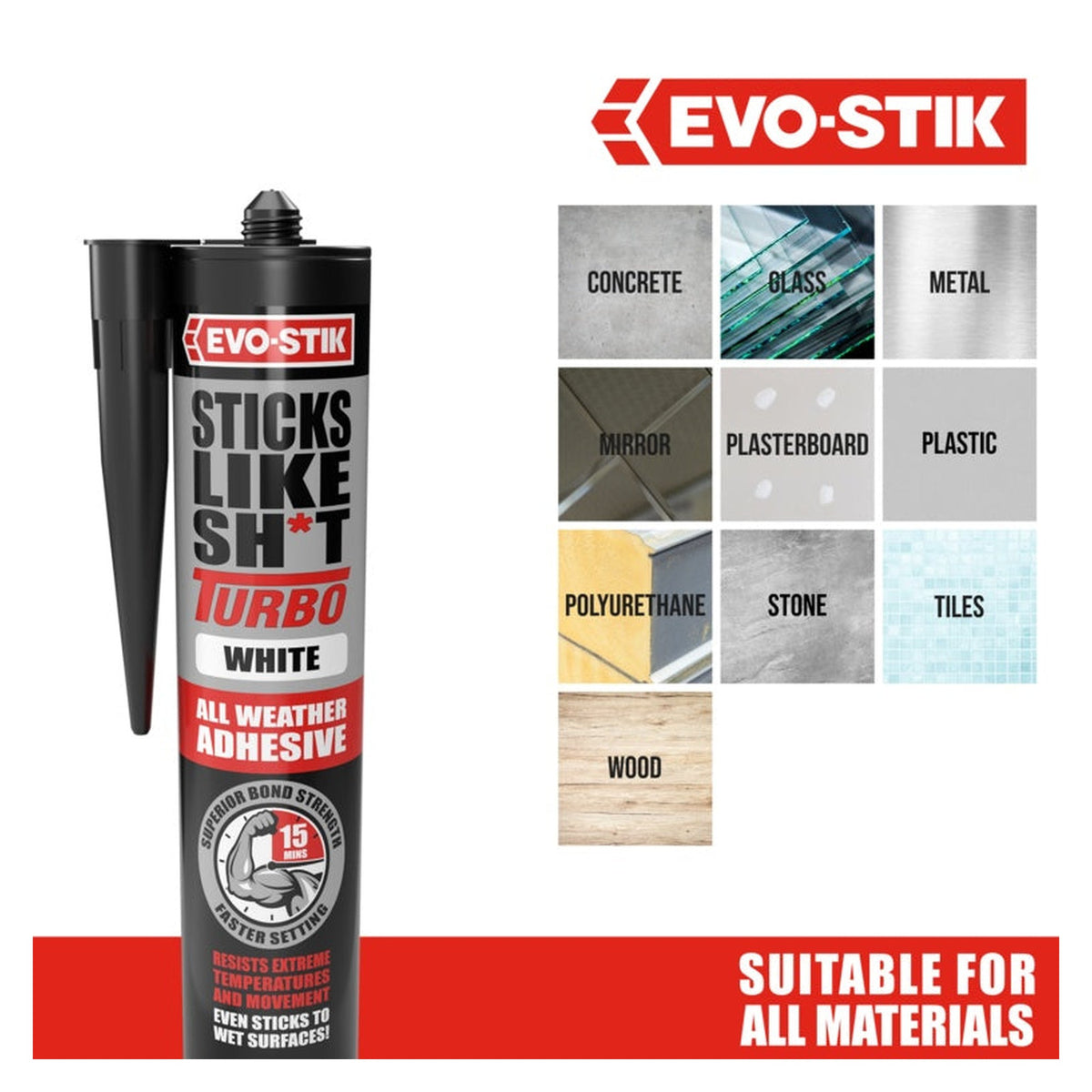 Evo-Stik Sticks Like Sh*t Turbo white adhesive 290ml, view 5
