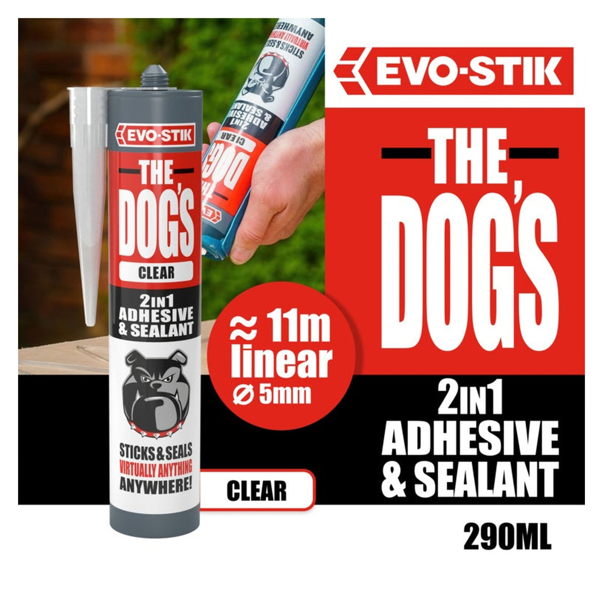 Evo-Stik The Dog's 2 in 1 adhesive and sealant clear 290ml, view 6