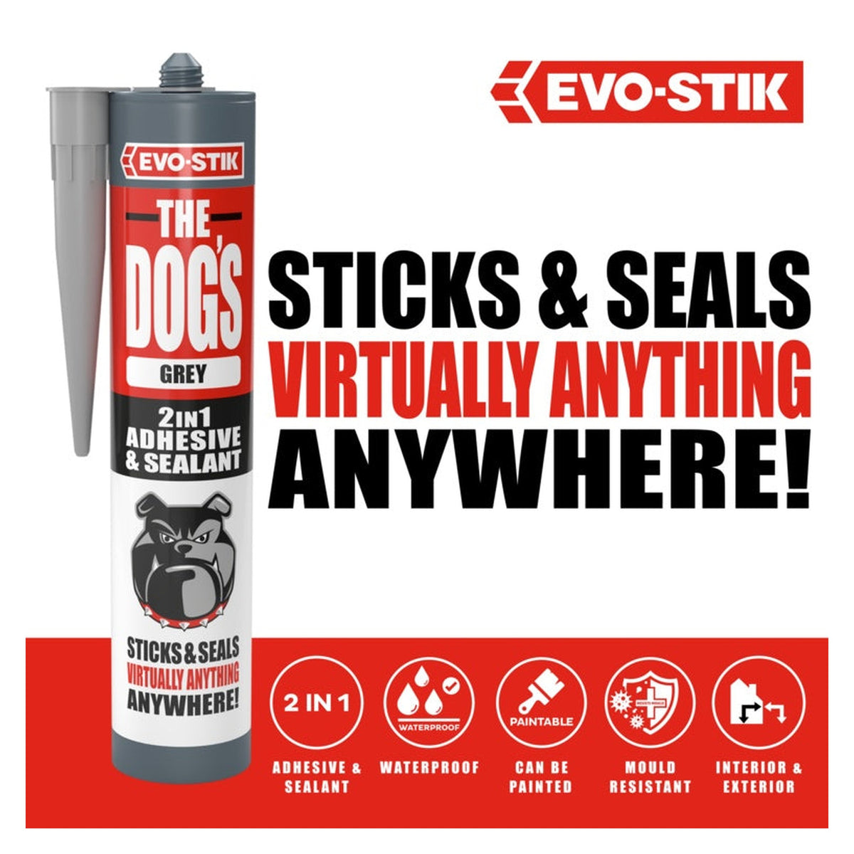 Evo-Stik The Dog's 2 in 1 adhesive and sealant grey 290ml, view 2