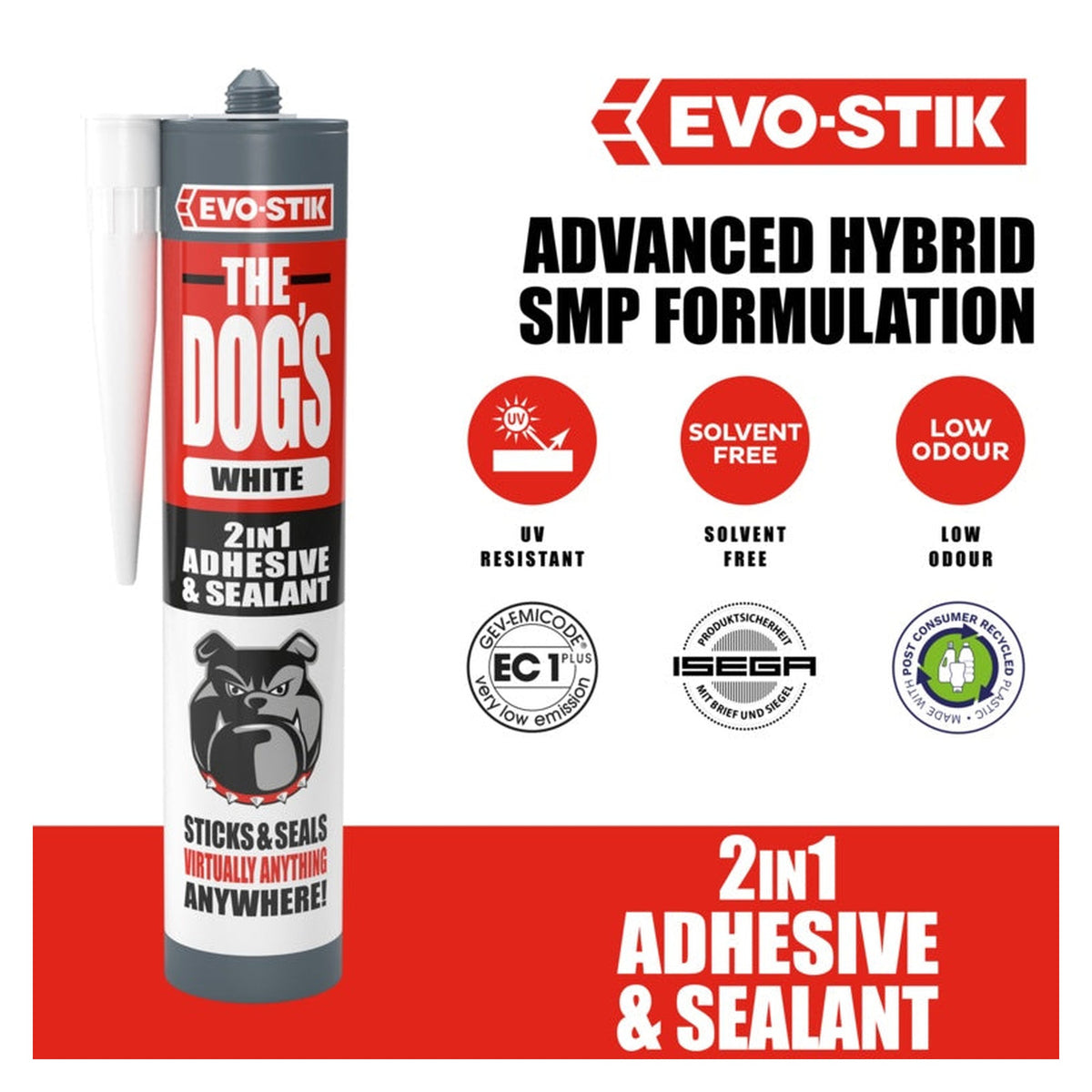 Evo-Stik The Dog's 2 in 1 adhesive and sealant white 290ml, view 3